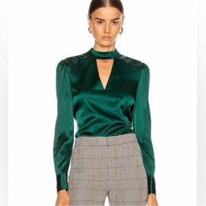 Veronica Beard Wade Emerald Green Silky Women's Tie Back Top
